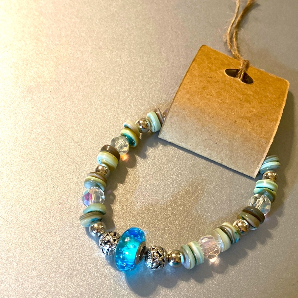 - BEAUTIFUL PANDORA MURANO BEAD WITH SHELL & CRYSTAL BRACELET ~ NWT